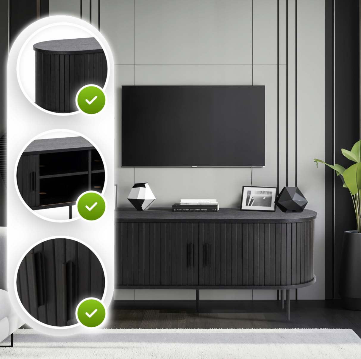 Loftový čierny TV stolík Trish 120