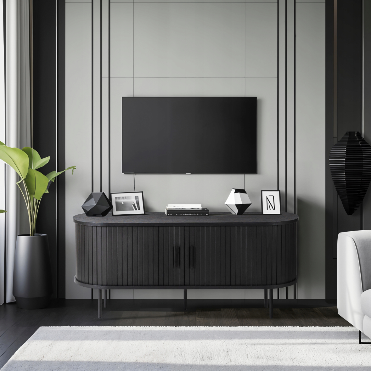 Loftový čierny TV stolík Trish 120