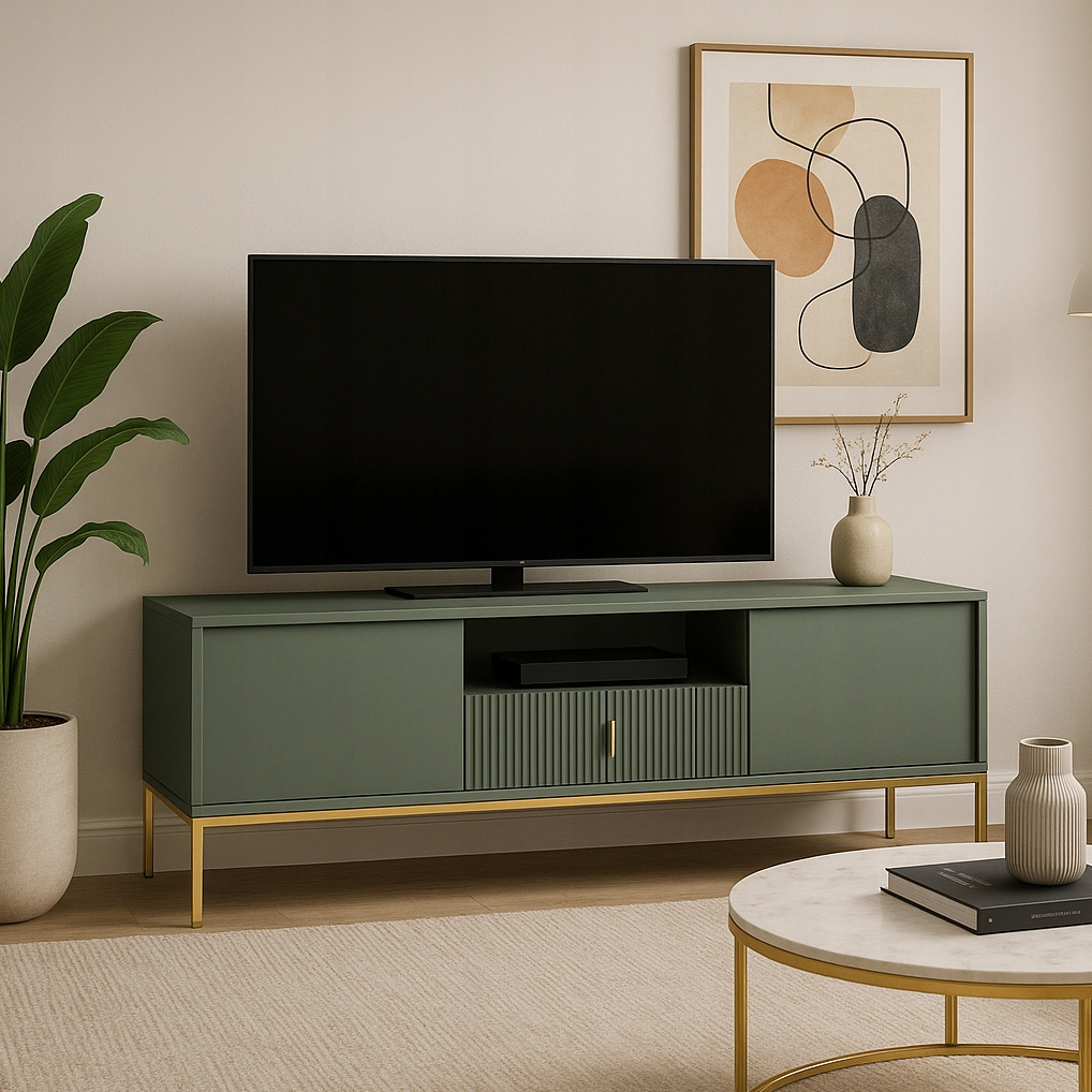 Loftový zelený TV stolík Marcos
