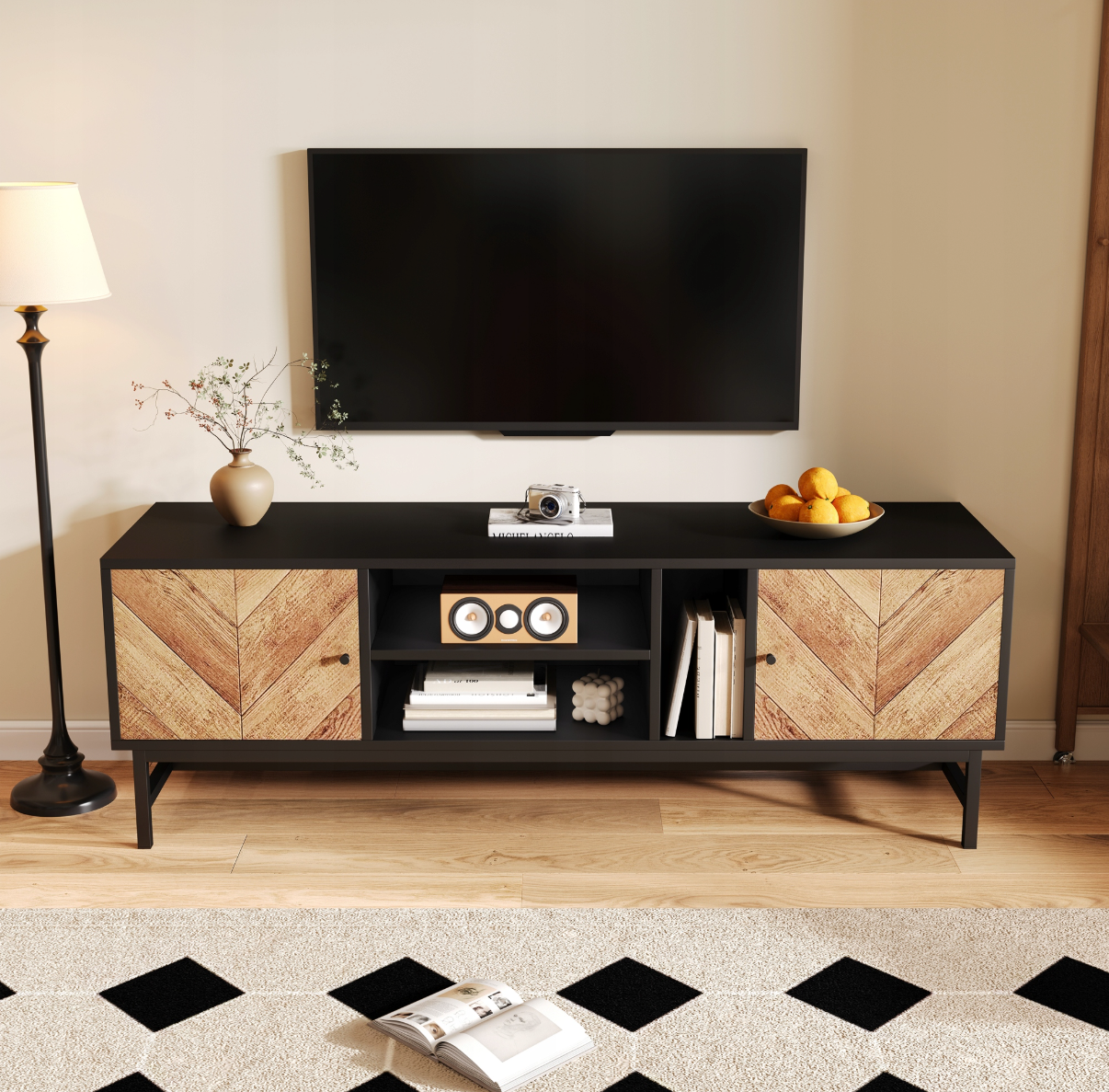 Moderný čierno-drevený TV stolík 150